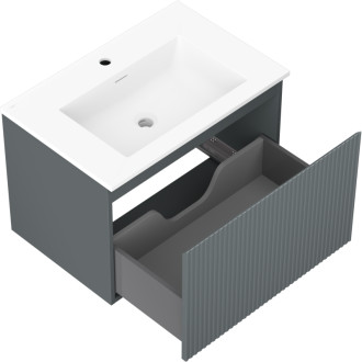 Koupelnová skříňka Mexen Rivel 70 cm s umyvadlem Otis, 1 zásuvka, drážkovaná, grafit matný/bílá matná - 91A20-07047-1-BF66-W18M01