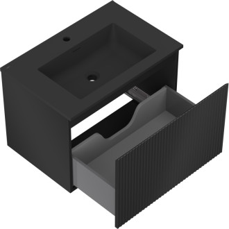 Mexen Rivel szafka łazienkowa 70 cm z umywalką Otis, 1 szuflada, ryflowana , czarna mat - 91A20-07047-1-BF71-W18M71
