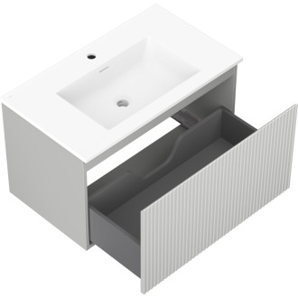 Koupelnová skříňka Mexen Rivel 80 cm s umyvadlem Otis, 1 zásuvka, drážkovaná, matně šedá/matně bílá - 91A20-08047-1-BF62-W18M01