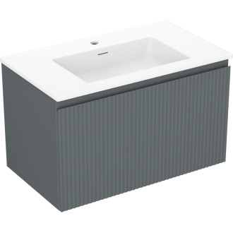 Koupelnová skříňka Mexen Rivel 80 cm s umyvadlem Otis, 1 zásuvka, drážkovaná, grafit matný/bílá matná - 91A20-08047-1-BF66-W18M01