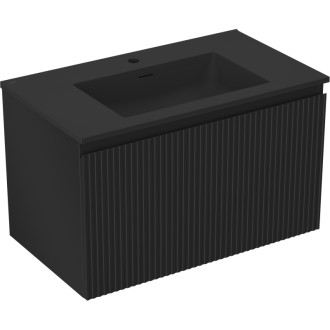 Koupelnová skříňka Mexen Rivel 80 cm s umyvadlem Otis, 1 zásuvka, drážkovaná, matná černá - 91A20-08047-1-BF71-W18M71