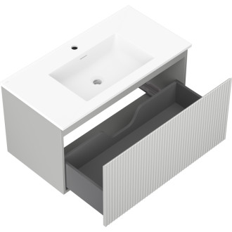 Koupelnová skříňka Mexen Rivel 90 cm s umyvadlem Otis, 1 zásuvka, drážkovaná, matně šedá/matně bílá - 91A20-09047-1-BF62-W18M01