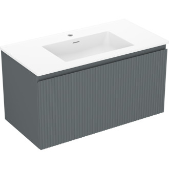 Koupelnová skříňka Mexen Rivel 90 cm s umyvadlem Otis, 1 zásuvka, drážkovaná, grafit matný/bílá matná - 91A20-09047-1-BF66-W18M01