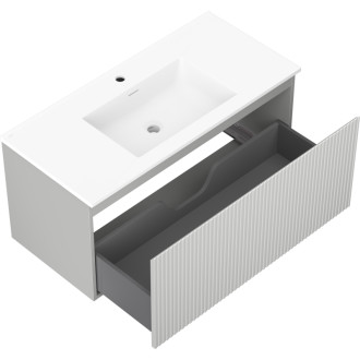 Koupelnová skříňka Mexen Rivel 100 cm s umyvadlem Otis, 1 zásuvka, drážkovaná, matně šedá/matně bílá - 91A20-10047-1-BF62-W18M01