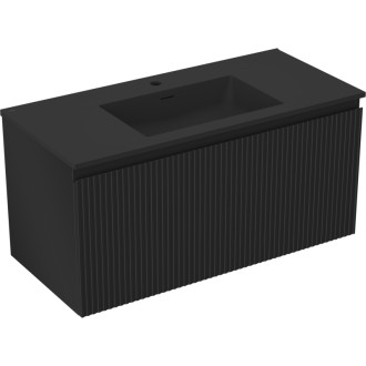 Koupelnová skříňka Mexen Rivel 100 cm s umyvadlem Otis, 1 zásuvka, drážkovaná, matná černá - 91A20-10047-1-BF71-W18M71