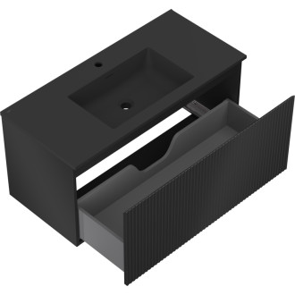 Mexen Rivel szafka łazienkowa 100 cm z umywalką Otis, 1 szuflada, ryflowana , czarna mat - 91A20-10047-1-BF71-W18M71