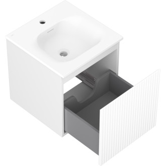 Koupelnová skříňka Mexen Rivel 45 cm s umyvadlem Vela, 1 zásuvka, drážkovaná, matná bílá - 91A20-04547-1-BF01-W23M01