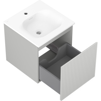 Koupelnová skříňka Mexen Rivel 45 cm s umyvadlem Vela, 1 zásuvka, drážkovaná, matně šedá/matně bílá - 91A20-04547-1-BF62-W23M01