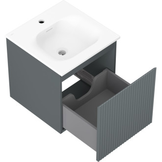 Koupelnová skříňka Mexen Rivel 45 cm s umyvadlem Vela, 1 zásuvka, drážkovaná, grafit matný/bílá matná - 91A20-04547-1-BF66-W23M01