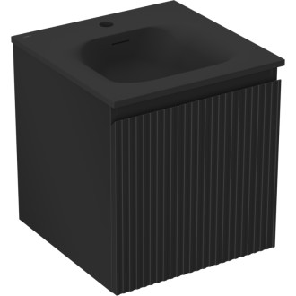 Koupelnová skříňka Mexen Rivel 45 cm s umyvadlem Vela, 1 zásuvka, drážkovaná, matná černá - 91A20-04547-1-BF71-W23M71