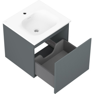 Koupelnová skříňka Mexen Rivel 50 cm s umyvadlem Vela, 1 zásuvka, drážkovaná, grafit matný/bílá matná - 91A20-05047-1-BF66-W23M01