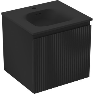 Koupelnová skříňka Mexen Rivel 50 cm s umyvadlem Vela, 1 zásuvka, drážkovaná, matná černá - 91A20-05047-1-BF71-W23M71