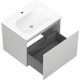 Koupelnová skříňka Mexen Rivel 60 cm s umyvadlem Vela, 1 zásuvka, drážkovaná, matně šedá/matně bílá - 91A20-06047-1-BF62-W23M01