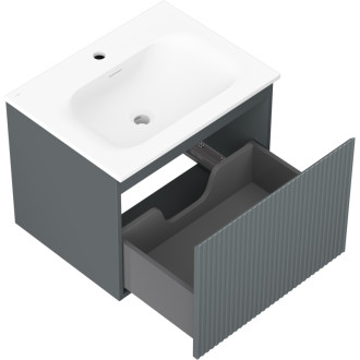 Koupelnová skříňka Mexen Rivel 60 cm s umyvadlem Vela, 1 zásuvka, drážkovaná, grafit matný/bílá matná - 91A20-06047-1-BF66-W23M01