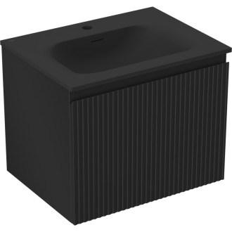 Koupelnová skříňka Mexen Rivel 60 cm s umyvadlem Vela, 1 zásuvka, drážkovaná, matná černá - 91A20-06047-1-BF71-W23M71