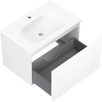 Koupelnová skříňka Mexen Rivel 70 cm s umyvadlem Vela, 1 zásuvka, drážkovaná, matná bílá - 91A20-07047-1-BF01-W23M01