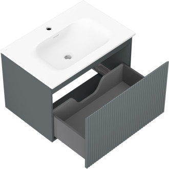 Koupelnová skříňka Mexen Rivel 70 cm s umyvadlem Vela, 1 zásuvka, drážkovaná, grafit matný/bílá matná - 91A20-07047-1-BF66-W23M01