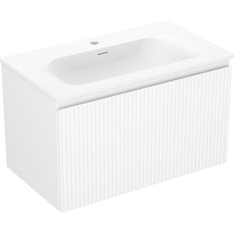 Koupelnová skříňka Mexen Rivel 80 cm s umyvadlem Vela, 1 zásuvka, drážkovaná, matná bílá - 91A20-08047-1-BF01-W23M01