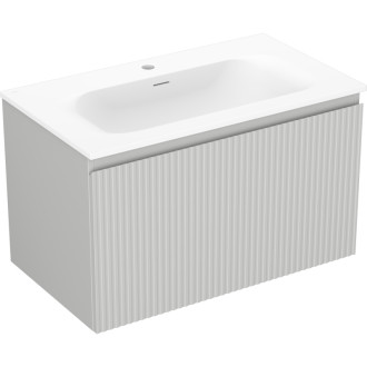 Koupelnová skříňka Mexen Rivel 80 cm s umyvadlem Vela, 1 zásuvka, drážkovaná, matně šedá/matně bílá - 91A20-08047-1-BF62-W23M01