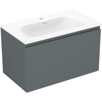 Koupelnová skříňka Mexen Rivel 80 cm s umyvadlem Vela, 1 zásuvka, drážkovaná, grafit matný/bílá matná - 91A20-08047-1-BF66-W23M01