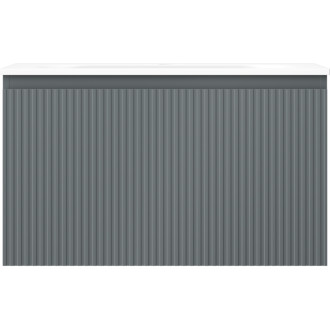 Koupelnová skříňka Mexen Rivel 80 cm s umyvadlem Vela, 1 zásuvka, drážkovaná, grafit matný/bílá matná - 91A20-08047-1-BF66-W23M01