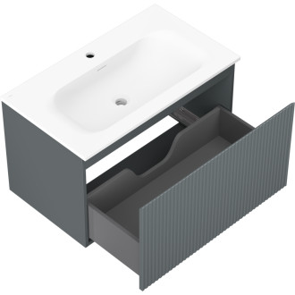 Koupelnová skříňka Mexen Rivel 80 cm s umyvadlem Vela, 1 zásuvka, drážkovaná, grafit matný/bílá matná - 91A20-08047-1-BF66-W23M01
