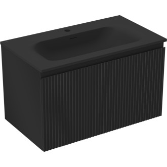 Koupelnová skříňka Mexen Rivel 80 cm s umyvadlem Vela, 1 zásuvka, drážkovaná, matná černá - 91A20-08047-1-BF71-W23M71