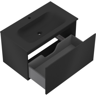 Mexen Rivel szafka łazienkowa 80 cm z umywalką Vela, 1 szuflada, ryflowana , czarna mat - 91A20-08047-1-BF71-W23M71