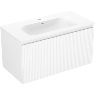 Koupelnová skříňka Mexen Rivel 90 cm s umyvadlem Vela, 1 zásuvka, drážkovaná, matná bílá - 91A20-09047-1-BF01-W23M01