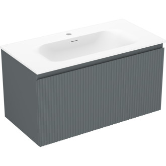 Koupelnová skříňka Mexen Rivel 90 cm s umyvadlem Vela, 1 zásuvka, drážkovaná, grafit matný/bílá matná - 91A20-09047-1-BF66-W23M01