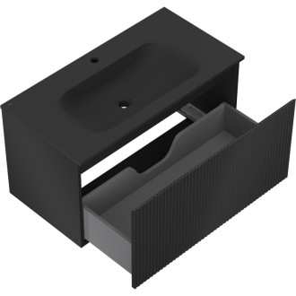 Koupelnová skříňka Mexen Rivel 90 cm s umyvadlem Vela, 1 zásuvka, drážkovaná, matná černá - 91A20-09047-1-BF71-W23M71