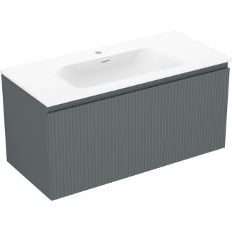 Koupelnová skříňka Mexen Rivel 100 cm s umyvadlem Vela, 1 zásuvka, drážkovaná, grafit matný/bílá matná - 91A20-10047-1-BF66-W23M01