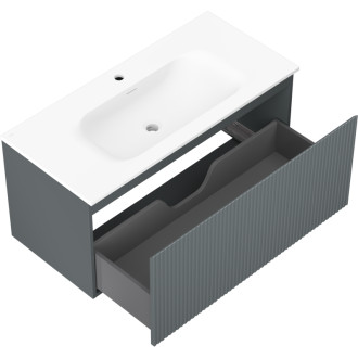 Koupelnová skříňka Mexen Rivel 100 cm s umyvadlem Vela, 1 zásuvka, drážkovaná, grafit matný/bílá matná - 91A20-10047-1-BF66-W23M01