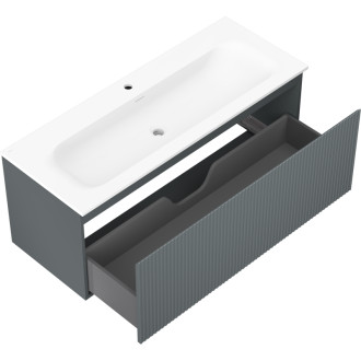 Koupelnová skříňka Mexen Rivel 120 cm s umyvadlem Vela, 1 zásuvka, drážkovaná, grafit matný/bílá matná - 91A20-12047-1-BF66-W23M0