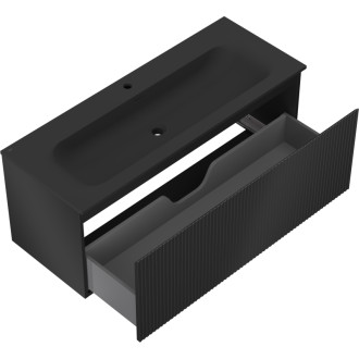 Mexen Rivel szafka łazienkowa 120 cm z umywalką Vela, 1 szuflada, ryflowana , czarna mat - 91A20-12047-1-BF71-W23M71