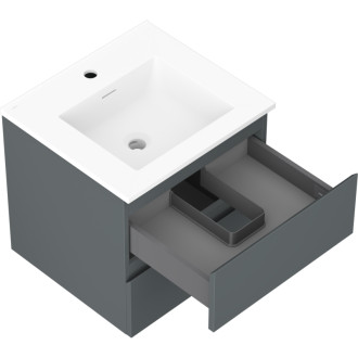 Koupelnová skříňka Mexen Orio 50 cm s umyvadlem Otis, 2 zásuvky, matný grafit/matná bílá - 91A10-05047-2-BFF66-W18M01