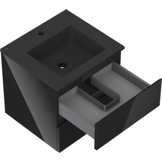 Mexen Orio szafka łazienkowa 50 cm z umywalką Otis, 2 szuflady, czarna połysk/czarna mat - 91A10-05047-2-BFF70-W18M71