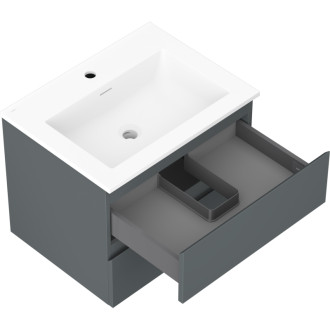 Koupelnová skříňka Mexen Orio 60 cm s umyvadlem Otis, 2 zásuvky, matný grafit/matná bílá - 91A10-06047-2-BFF66-W18M01