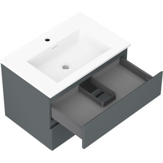 Koupelnová skříňka Mexen Orio 70 cm s umyvadlem Otis, 2 zásuvky, matný grafit/matná bílá - 91A10-07047-2-BFF66-W18M01