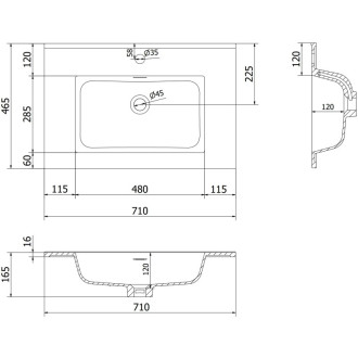 Koupelnová skříňka Mexen Orio 70 cm s umyvadlem Otis, 2 zásuvky, matný grafit/matná bílá - 91A10-07047-2-BFF66-W18M01