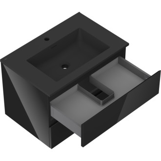 Mexen Orio szafka łazienkowa 70 cm z umywalką Otis, 2 szuflady, czarna połysk/czarna mat - 91A10-07047-2-BFF70-W18M71