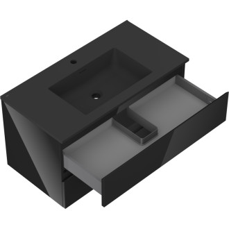 Mexen Orio szafka łazienkowa 90 cm z umywalką Otis, 2 szuflady, czarna połysk/czarna mat - 91A10-09047-2-BFF70-W18M71