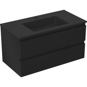 Koupelnová skříňka Mexen Orio 90 cm s umyvadlem Otis, 2 zásuvky, matná černá - 91A10-09047-2-BFF71-W18M71