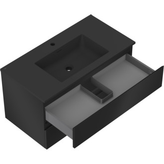 Koupelnová skříňka Mexen Orio 90 cm s umyvadlem Otis, 2 zásuvky, matná černá - 91A10-09047-2-BFF71-W18M71