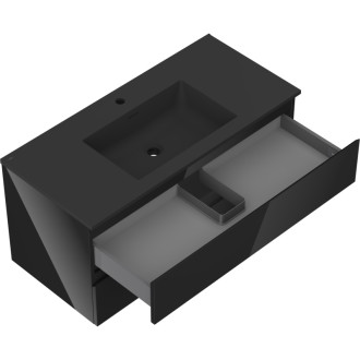 Mexen Orio szafka łazienkowa 100 cm z umywalką Otis, 2 szuflady, czarna połysk/czarna mat - 91A10-10047-2-BFF70-W18M71