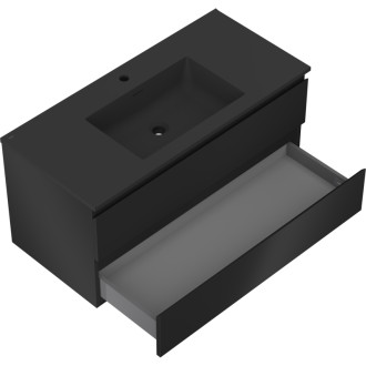Koupelnová skříňka Mexen Orio 100 cm s umyvadlem Otis, 2 zásuvky, matná černá - 91A10-10047-2-BFF71-W18M71