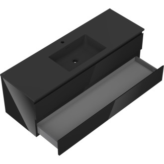 Mexen Orio szafka łazienkowa 140 cm z umywalką Otis, 2 szuflady, czarna połysk/czarna mat - 91A10-14047-2-BFF70-W18M71