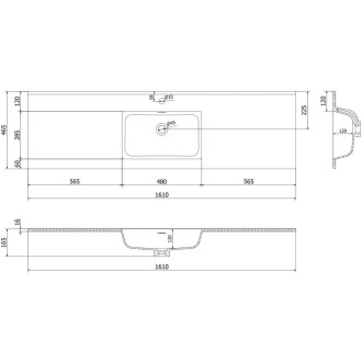 Koupelnová skříňka Mexen Orio 160 cm s umyvadlem Otis, 2 zásuvky, matně šedá/matně bílá - 91A10-16047-2-BFF62-W18M01