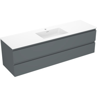 Koupelnová skříňka Mexen Orio 160 cm s umyvadlem Otis, 2 zásuvky, matný grafit/matná bílá - 91A10-16047-2-BFF66-W18M01
