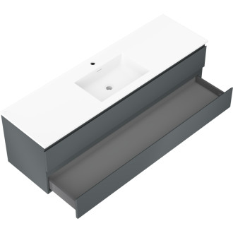 Koupelnová skříňka Mexen Orio 160 cm s umyvadlem Otis, 2 zásuvky, matný grafit/matná bílá - 91A10-16047-2-BFF66-W18M01